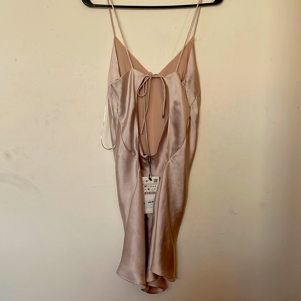 Champagne Satin Dress - Medium - Zara